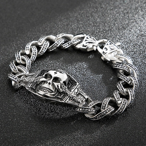 Pulsera Para Hombre De Acero Inoxidable Calavera Ojo De La Providencia Cadena Cubana Vintage Punk Gótico Joyería
