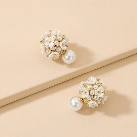 Pendientes De Flor Aleación Circonita Perla Artificial De Imitación Dos Formas Elegante Para Mujeres Con Poste De Plata De Ley 925