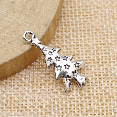 Kerstboom Hangers Legering Metaal Sterrenpatroon Voor Sieraden Maken DIY Charms Antiek Brons Zilver Retro