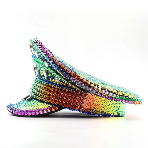 Gorra De Capitán Con Lentejuelas Brillantes Y Remaches Coloridos Diamantes De Imitación Sombrero De Marinero Para Fiesta Festival