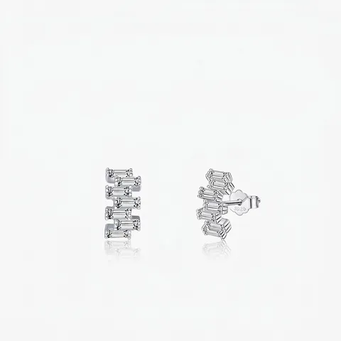 Geometrische Oorknopjes 925 Sterling Zilver Baguette Geslepen Zirkonia Gelaagde Minimalistische Sieraden Vrouwen