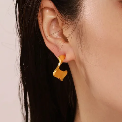 Irregular Wrinkled C Hoop Earrings Stainless Steel 18K Gold Plated Minimalist Geometric Studs Aesthetic Statement For Women