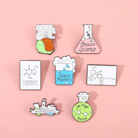 Funny Science Chemistry Enamel Pins Beaker Flask Turtle Metal Badge Jewelry For Backpack Jacket Student Teacher Gift Brooch