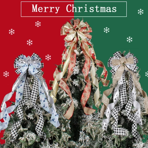Noeud Cimier De Sapin De Noël Grand Ruban En Toile De Jute Plaid Imprimé Camion Rouge Vintage Décoration Maison Style Ferme