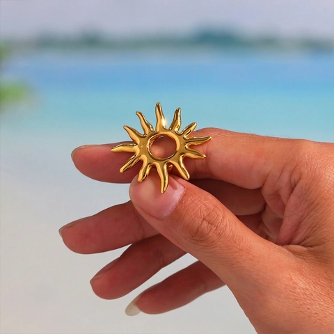 Sonnenring Edelstahl Vergoldet Hohl Verstellbar Offenes Band Boho Sommerurlaub Mode Schmuck Für Frauen