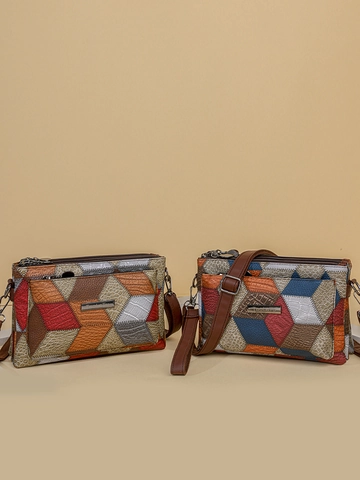 Γυναικεία Τσάντα Χιαστί Από Δέρμα PU Patchwork Τσάντα Ώμου Με Πολλαπλά Φερμουάρ Ρετρό Ανάγλυφη Υφή Καθημερινή Τσάντα Ταξιδιού