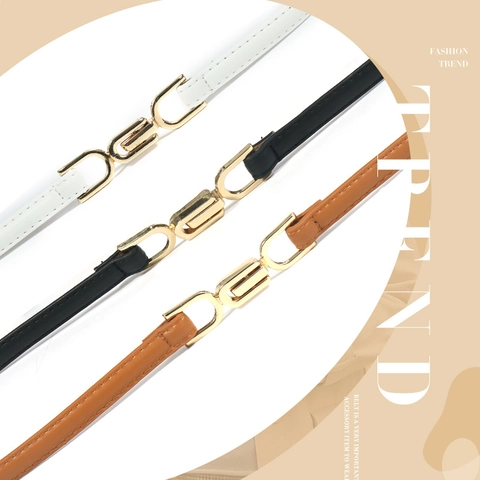 Women Skinny PU Leather Belt Elegant Interlocking Alloy Buckle Adjustable Waistband For Dresses Sweaters Fashion