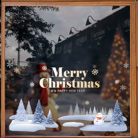 Christmas Window Static Stickers PVC Glue Free Snowflakes Snowman Tree Double Sided UV Printing Showcase Decoration
