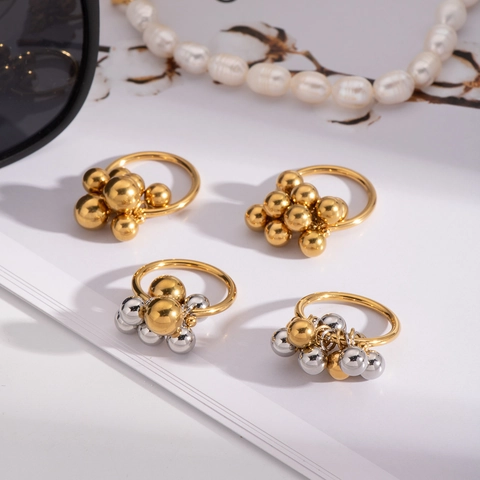 Anillo De Acero Inoxidable Con Bolas Colgantes Chapado En Oro Vintage Minimalista Joyería Geométrica Para Mujeres