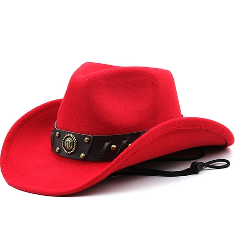 Cappello Da Cowboy Occidentale Feltro Tesa Larga Fedora Fascia Pelle Rivetto Distintivo Corda Antivento Unisex Stile Retrò