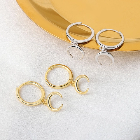 Creolen Mit Strass Mondanhänger Geometrischer Messing Schmuck Für Damen Punk Stil