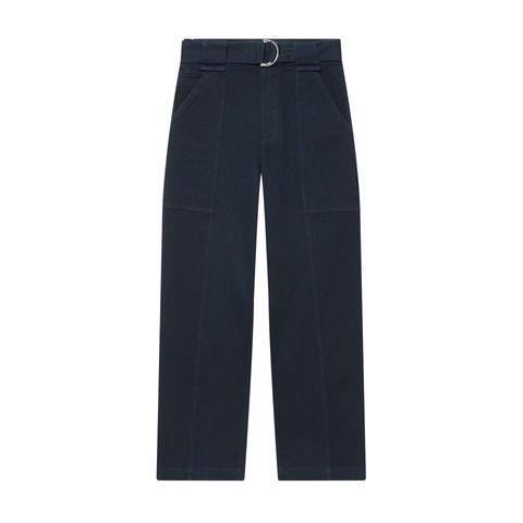 Damen Hose Mit Hoher Taille Cargo Stil Gürtel Gerades Bein Twill Stoff Mehrere Taschen Dunkelblau Lässig Schick Arbeit