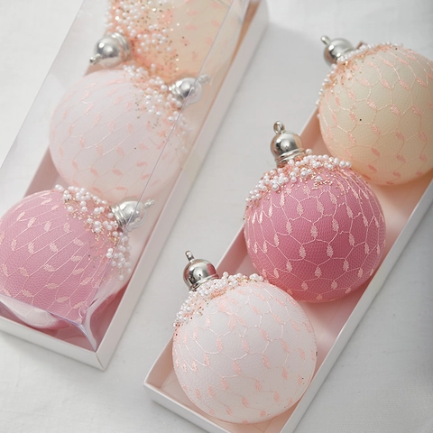 Palline Di Natale Con Pizzo Di Rete Künstliche Perle Artificiali E Glitter Dipinte A Mano Decorazioni Per Albero Eleganti