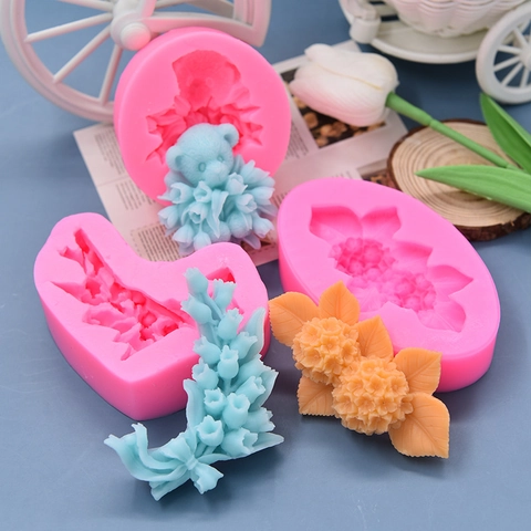 Silikonform Blumenbär Blumenbordüre DIY Tortendeko Schokolade Kerzen Seifenherstellung Aromatherapie Handwerk