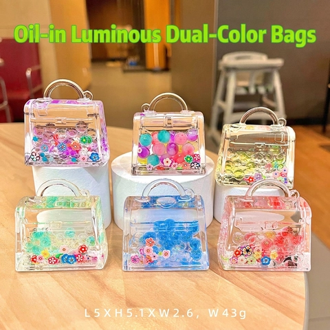 Mini Borsa Portachiavi Luminoso Acrilico Liquido Sabbie Mobili Ciondolo Per Borsa Con Perle Colorate E Fiori Pendente Creativo Brillante