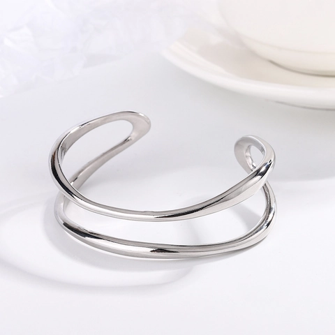 Bracciale Rigido Geometrico A Doppio Strato Mobius Rame Regolabile Minimalista Linea Irregolare Gioielli Moda Donna