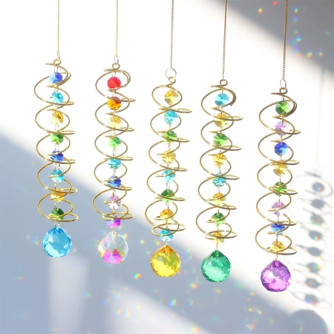 3D Queue Spirale Stabilisateur De Vent Suncatcher En Cristal Décoration De Jardin Prisme Facetté Arc-en-ciel