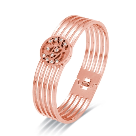 Bracciale Rigido In Acciaio Inossidabile Multistrato Traforato Albero Della Vita Strass Geometrico Stile Romano Gioielli Donna