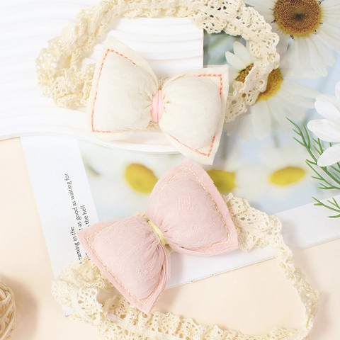 Bandeau Bébé Élastique Dentelle Nœud Tissu En Coton Fait Main Bandeau Doux Pour Nouveau-nés Tout-petits