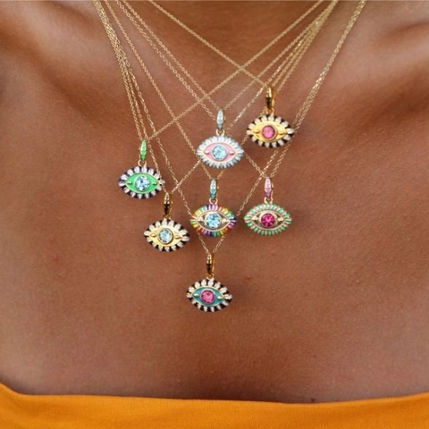 Collar Colgante De Ojo Turco Acero Inoxidable Chapado En Oro 18K Esmalte Cristal Protección Suerte Retro Boho Para Mujer