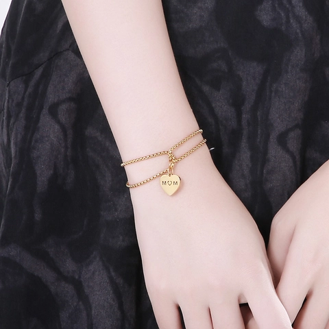 Bracciale In Acciaio Inossidabile A Doppio Strato Con Pendente A Cuore MOM Gioielli Di Moda Regalo Per Donna Madre Accessorio Elegante