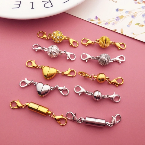 Magnetic Jewelry Clasps Connectors Zinc Alloy Rhinestone Lobster Buckle For Necklace Bracelet DIY Making Heart Ball Cylinder