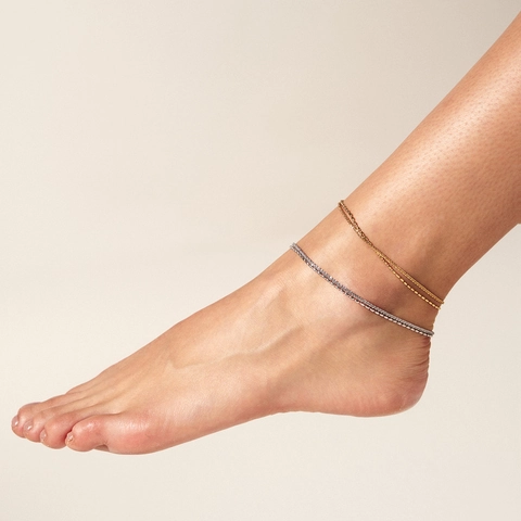 Double Layer Stainless Steel Necklace Bracelet And Anklet For Women Waterproof Stacking Rice Bead Chain Jewelry