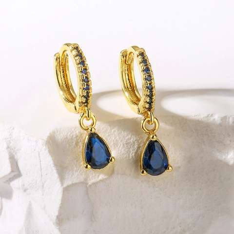 Teardrop Creolen Kupfer 18K Vergoldet Birnenschliff Zirkonia Anhänger Französischer Stil Zarter Schmuck Damen