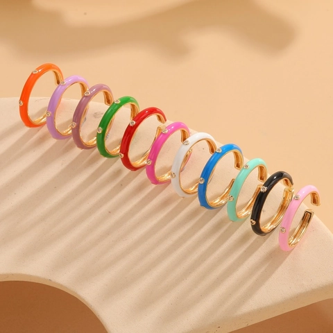 Bague Ouverte Ajustable en Émail Coloré Style Dopamine Cuivre Incrusté de Zirconia Bague Géométrique de Luxe pour Femme