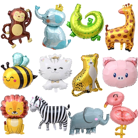 Cartoon Animal Shaped Balloons Aluminum Foil Jungle Safari Theme Party Decorations Kids Birthday Festive Supplies
