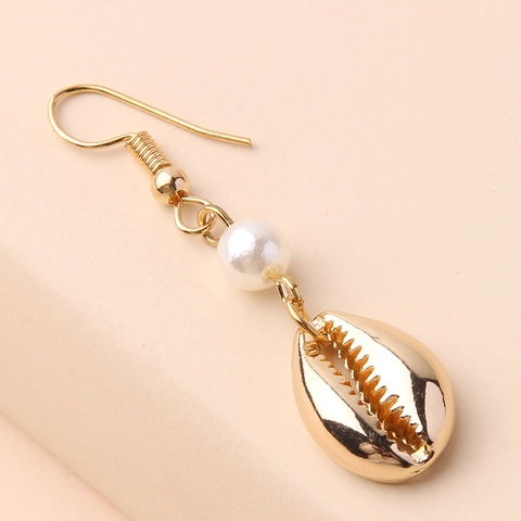 Orecchini Pendenti a Forma di Conchiglia di Lumaca Moda Occidentale Lega Placcata Oro Con Perla Artificiale Stile Oceano Mare Gioielli da Donna