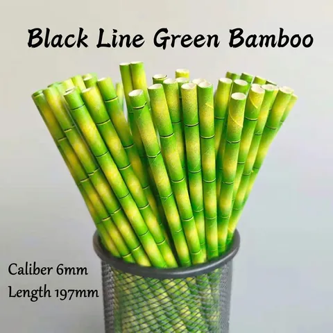 Disposable Paper Straws Eco Friendly Biodegradable Bamboo Pattern Wood Grain Drinking Straws For Party Cold Beverage
