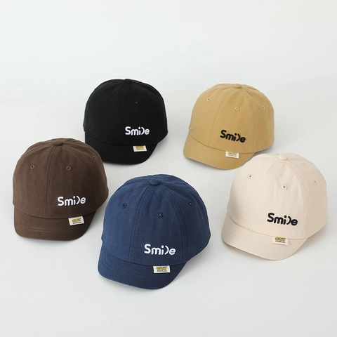 Kids Baseball Cap Cotton Soft Short Brim Embroidery Smile Face Sun Hat Outdoor Adjustable Toddler Boys Girls