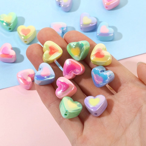 Heart Shape Acrylic Beads Electroplated UV Iridescent Two Color Loose Spacer Beads For DIY Jewelry Making Crafts
