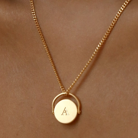 Draaiende Initiaal Ketting Roestvrij Staal Ronde Munt Hanger Alfabet Sieraden Voor Vrouwen