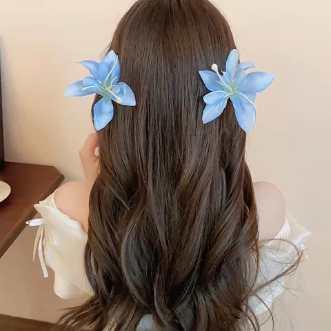 Hibiscus Flower Hair Clip Artificial Cloth Fabric Alloy Duckbill Accessory Elegant Holiday Style For Women