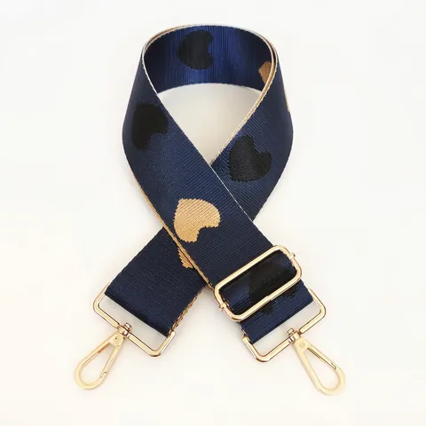 Wide Bag Strap Adjustable Shoulder Crossbody Thickened Nylon Webbing Heart Jacquard Golden Metal Hooks Women Accessory