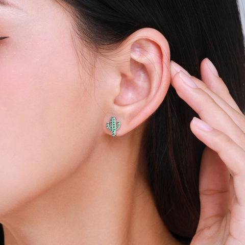 925 Sterlingsilber Kaktus Ohrstecker Für Damen Grün Strass Minimalistisch Mikropavé Kreativer Pflanzen Ohrring Schmuck Geschenk