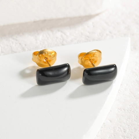 Boucles d'Oreilles Clous en Acier Inoxydable Minimaliste pour Femmes Émail Géométrique Ovale Cœur Carré Plaqué Or Bijoux