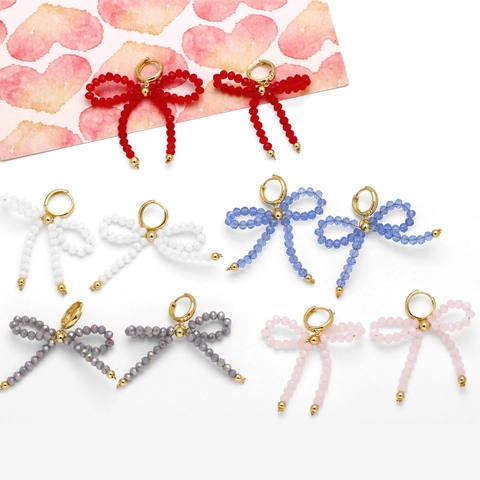 Bowknot Dangle Earrings Copper Gold Plated Colorful Crystal Seed Beads Sweet Fashion Jewelry For Women
