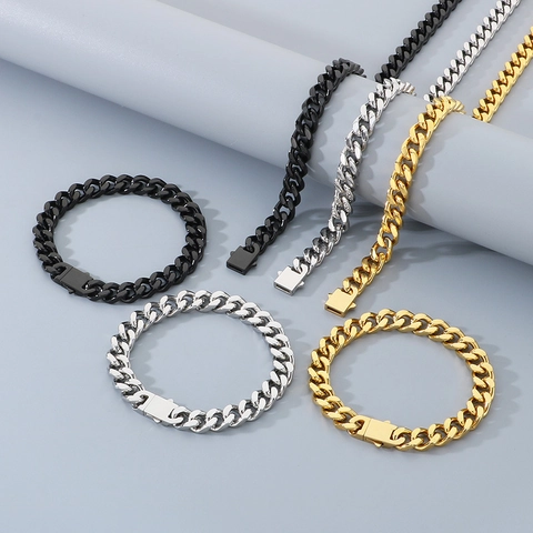 Hip Hop Miami Panzerkette Set Titan-Stahl Polierte Halskette Und Armband Schmuck Für Herren Street Style Accessoire