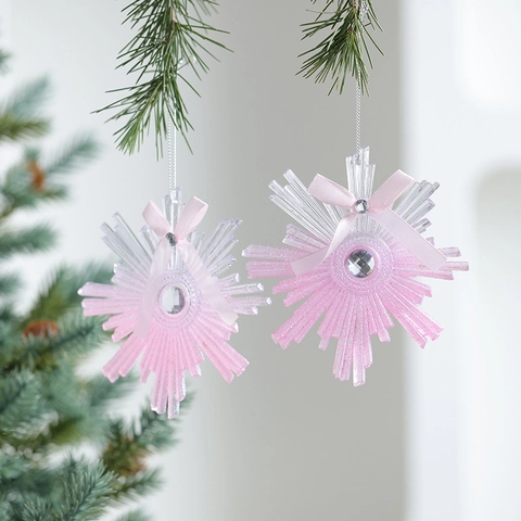 Decorazioni Natalizie Da Appendere Rosa Glitter Acrilico Fiocco Di Neve Farfalla Pegaso Festa Scintillante
