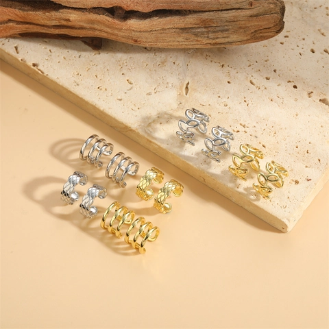 Ear Cuffs In Rame Orecchini Regolabili Aperti Griglia Trapuntata Catena Cava Multistrato Gioielli Minimalisti Donna