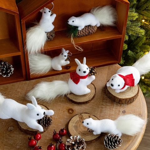 Christmas Simulation Squirrel Ornaments Foam Faux Fur Pine Cone Holiday Tree Hanging Desktop Decor Forest Style Animal
