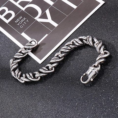 Pulsera Hombre De Acero Inoxidable Cadena De Cuerda Trenzada Minimalista Hip Hop Punk Biker Joyería Color Plata