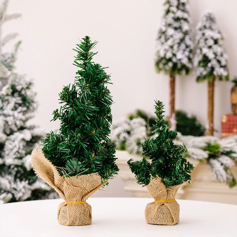Mini Árbol de Navidad Artificial Con Base de Arpillera Decoración de Mesa para Hogar Oficina Mostrador de Bar Navidad