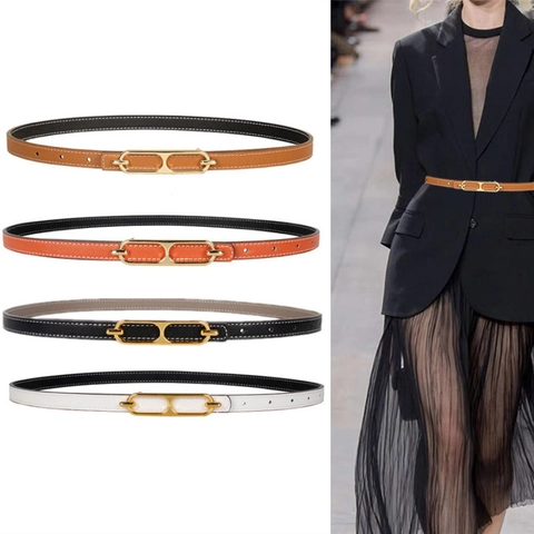 Reversible Thin Belt For Women Double Sided PU Leather With Alloy Oval Buckle Waist Strap For Dress Suit Shirt Simple Style
