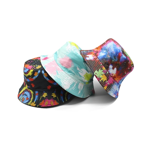 Bucket Hat Reversible Double Sided Wearable Polyester Cotton Blend Graffiti Tie Dye Streetwear Sun Protection For Men Women