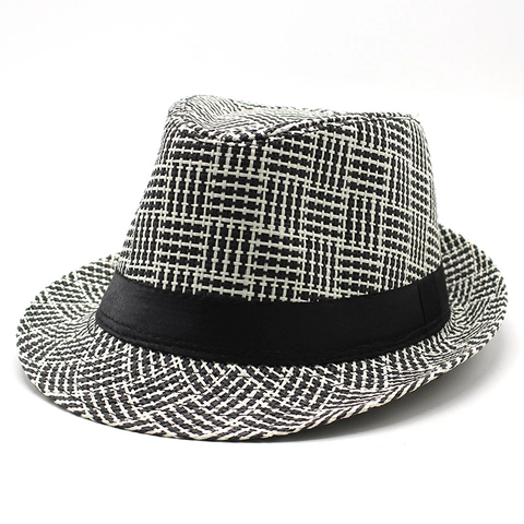 Klassischer Papierstroh Fedora Hut Atmungsaktiv Sonnenschutz Vintage Gewebtes Gitter Jazz Kappe Für Herren Damen