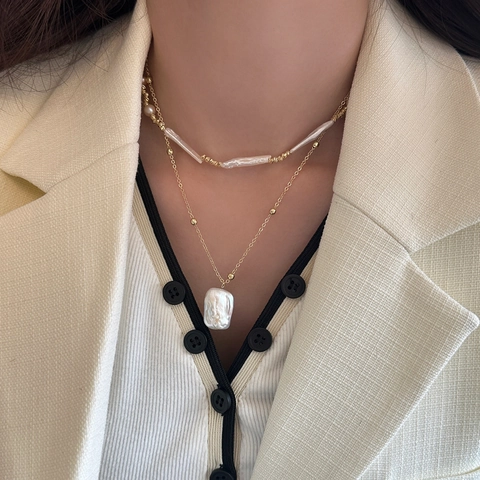 Collana Künstliche Perle Barocche Vintage Francese Choker Lega Placcata Oro Con Chiusura A Commutatore Ciondolo Perla Artificial Per Donna